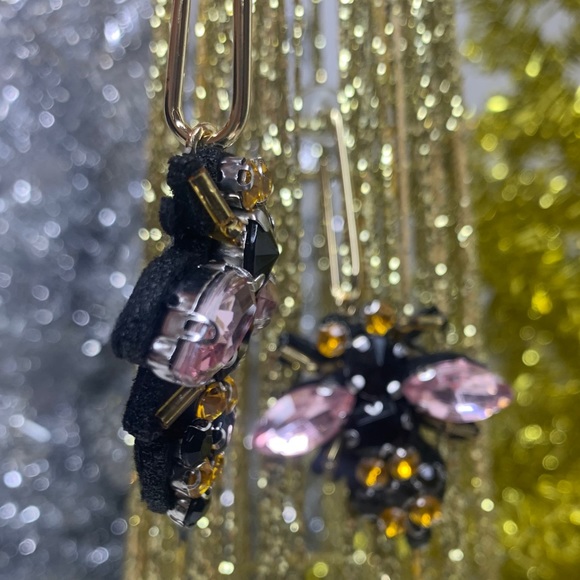 Embellished Jeweled Bee Insect Bug Beaded Earrings - Picture 5 of 10